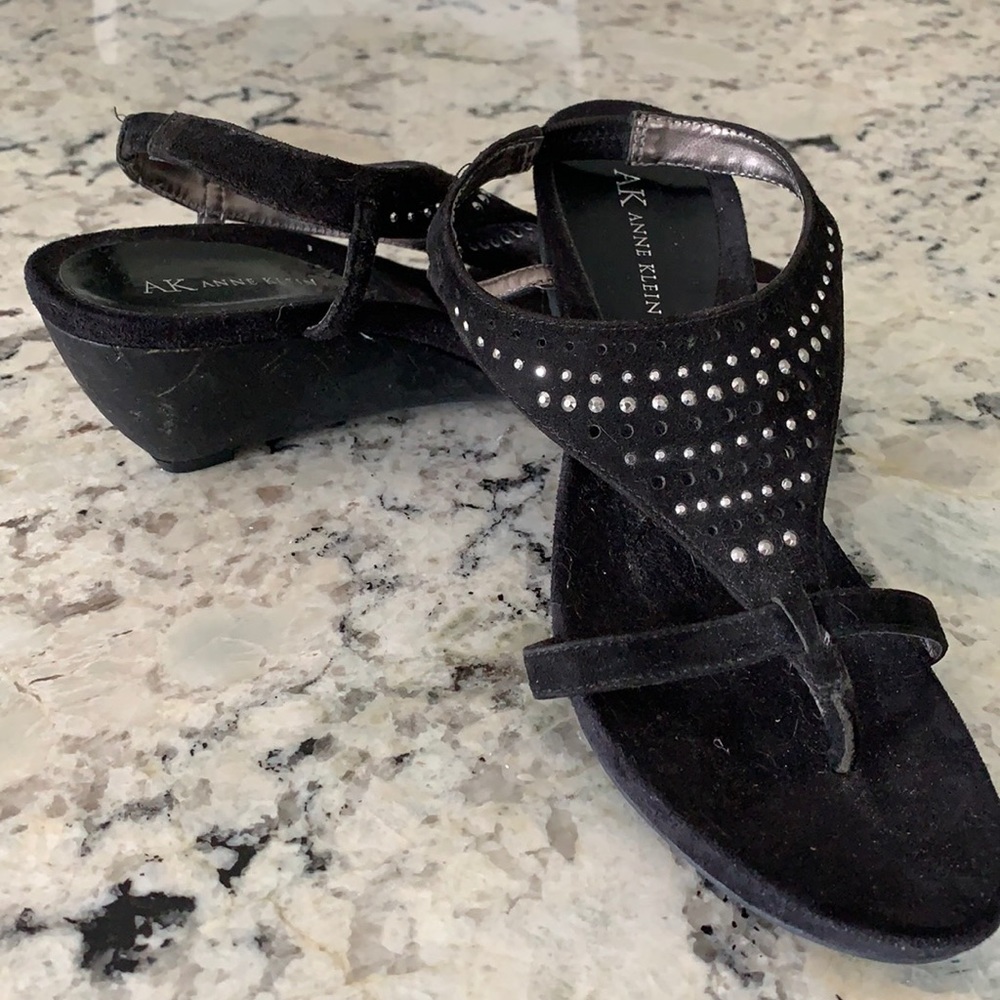 AK Anne Klein black suede and silver stud sandels